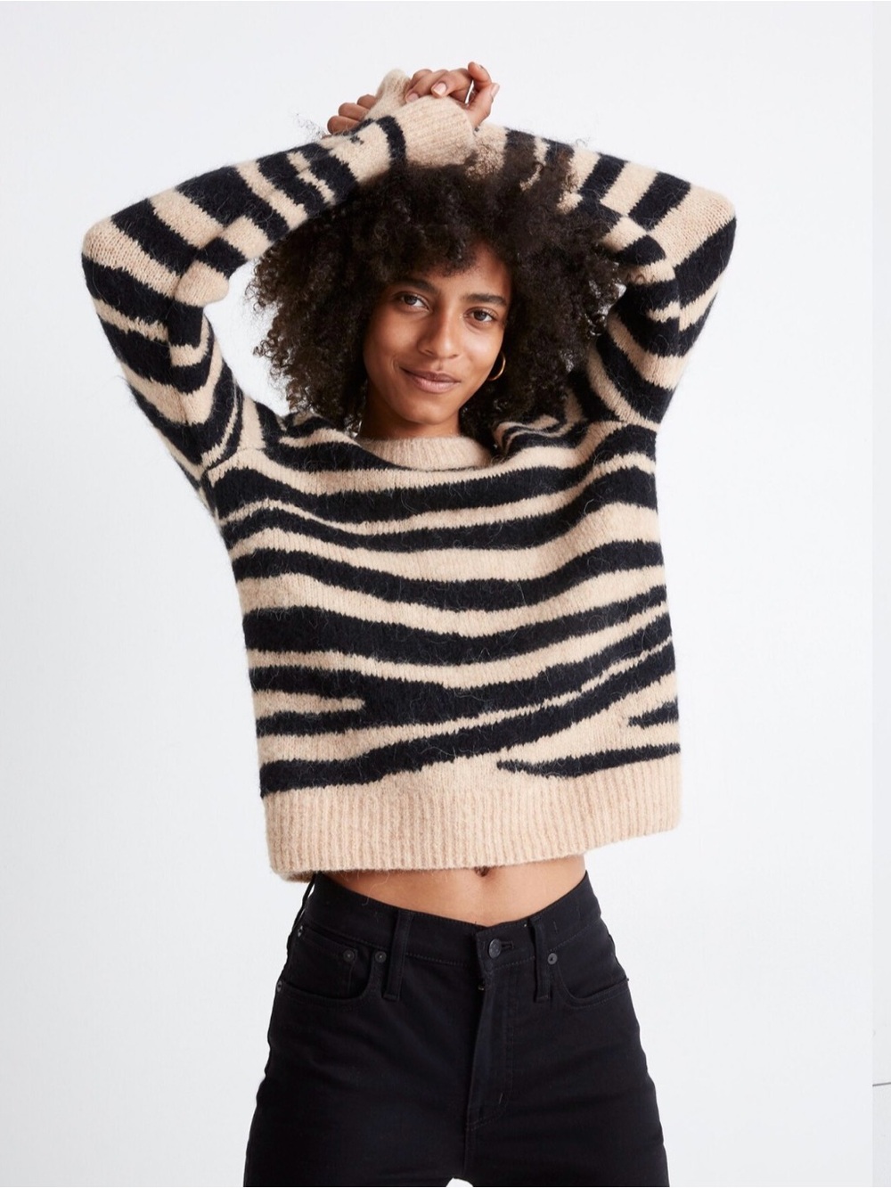 Madewell Wool Blend Pullover Sweater in Tiger Stripe Size XL
